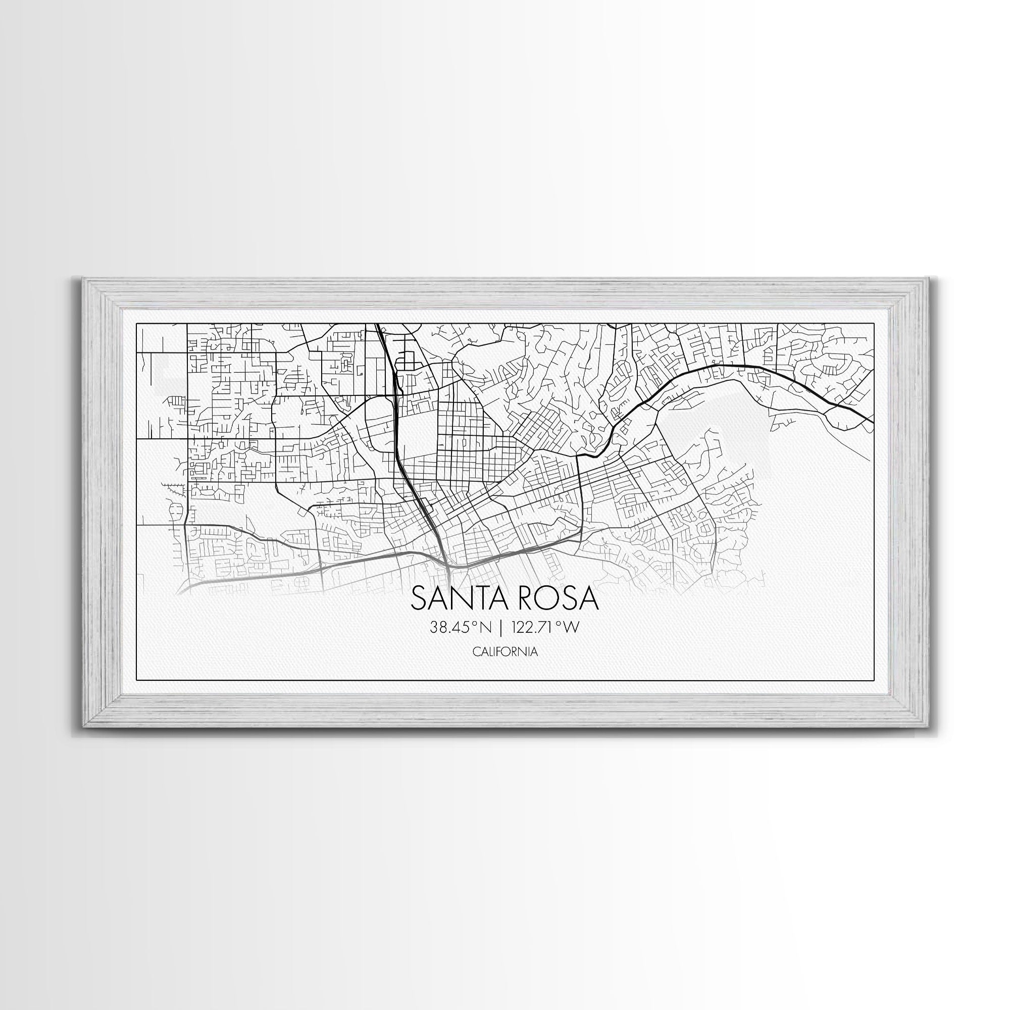 Santa Rosa City Map, California Art, Map Print, Modern Wall Art, Wall Art, Canvas Art, Modern House Art, Bedroom Prints, Nerdy Home Décor