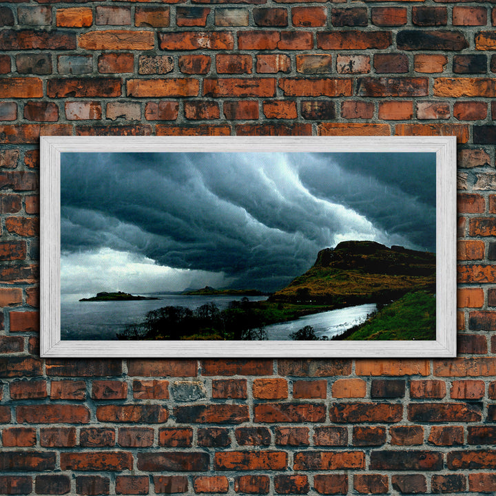 Foggy night rainstorm over the lake canvas print, nature and landscape wall art, ready to hang, cool wall art