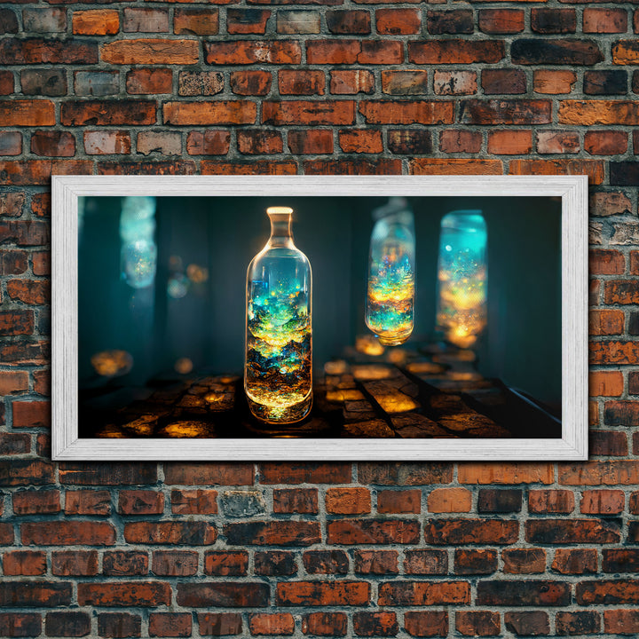Miniature world in a bottle canvas print, high fantasy wall art, magical wall art, ready to hang wall art