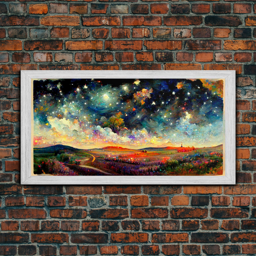 Night Starry Sky Landscape On Canvas Print Colorful Night Sky Painting Nature Painting Living Room Wall Art Spiritual Starry Painting