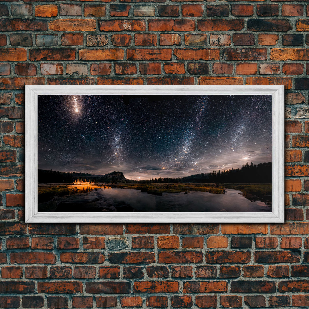 Cool Wall Art Landscape Mountains Nature Painting Prints Minimalist Modern Home Artwork Decoration Night Sky With Stars, Framed Canvas Print