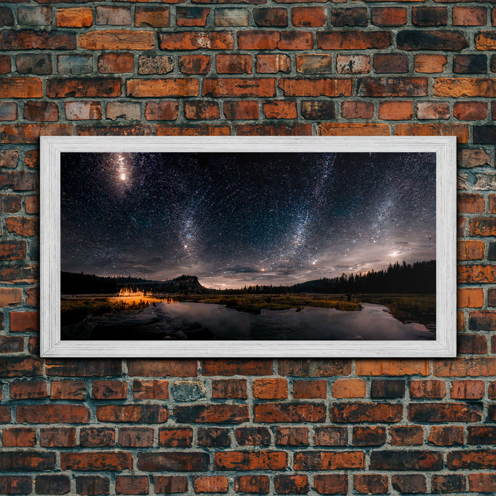Cool Wall Art Landscape Mountains Nature Painting Prints Minimalist Modern Home Artwork Decoration Night Sky With Stars, Framed Canvas Print