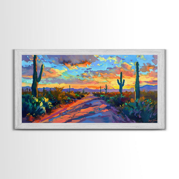 Majestic Desert Sunset Over Mountains, Framed Canvas Print for Bedroom Art, Ideal for Southwestern and Boho Decor