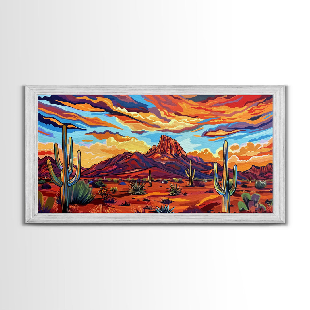 Serene Desert Sunset with Water Reflection, Framed Canvas Print for Bedroom Art, Ideal for Boho and Southwestern Decor