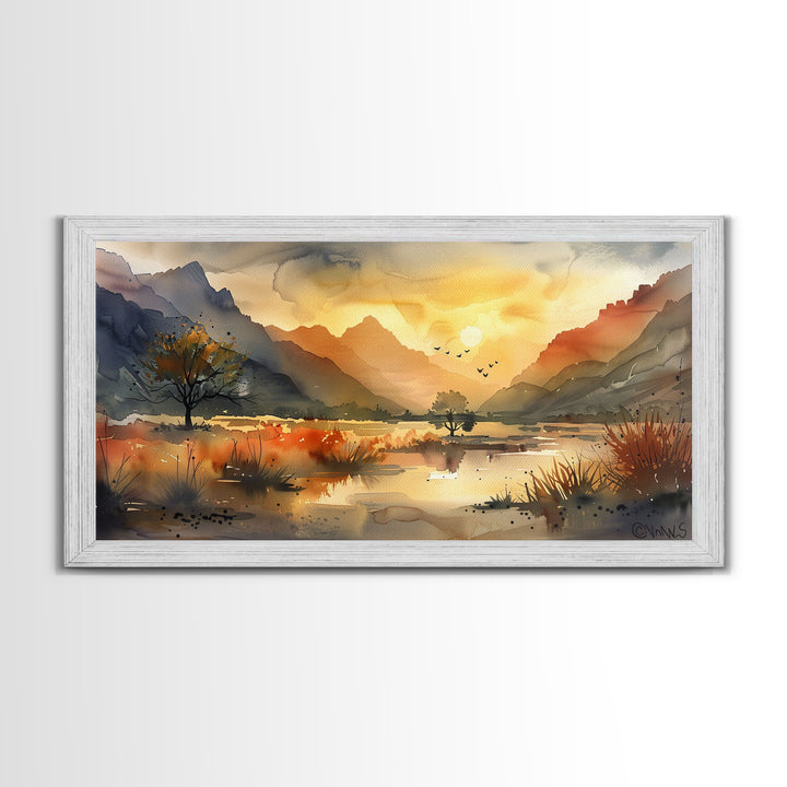 Peaceful Desert Landscape with Autumn Colors, Framed Canvas Print for Living Room Art, Perfect for Boho and Southwestern Decor