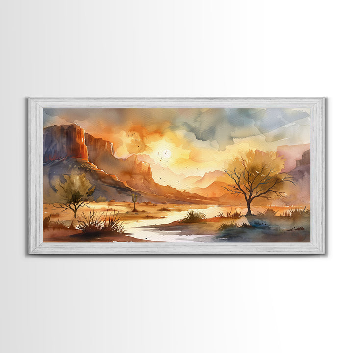 Foggy Rural Farmhouse Scene with Country Road, Charming Framed Canvas Print for Living Room, Rustic Wall Art, Vintage Decor