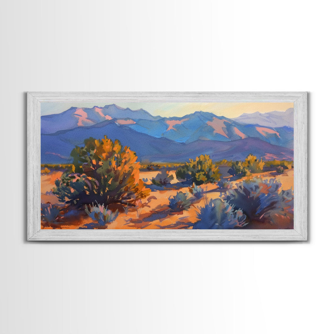 Serene Desert Landscape with Mountains, Beautiful Living Room Art, Framed Canvas Print, Farmhouse Style, Rustic Wall Decor