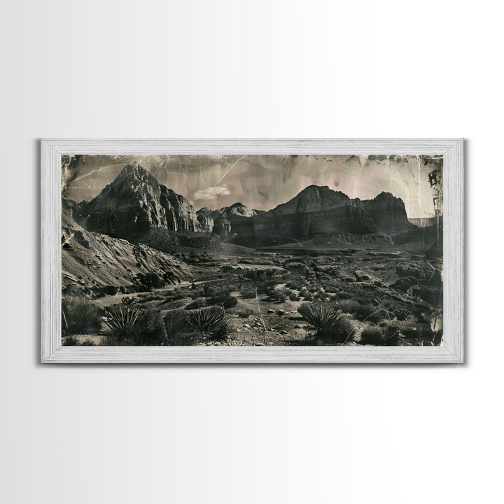 Majestic Mountain Range in Vintage Style, Framed Canvas Print for Living Room Decor, Ideal Bedroom Wall Art, Western Landscape