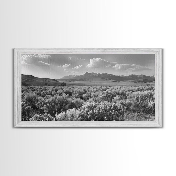 Mountain Range with Rolling Hills and Sagebrush, Framed Canvas Print Farmhouse Living Room Wall Art, Rustic Home Decor, Scenic Landscape Art