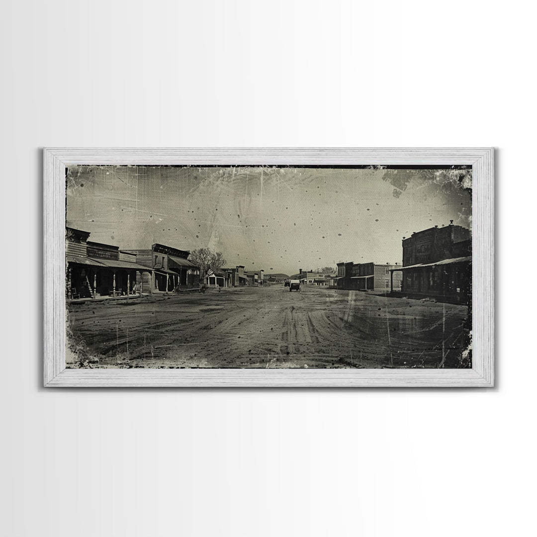 Deserted Old West Town Street, Sepia Framed Canvas Print Farmhouse Living Room Wall Art, Vintage Home Decor, Rustic Art Piece