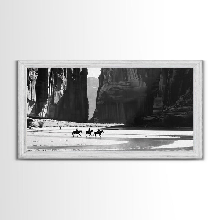 Cowboys Riding in Dusty Canyon, Striking Wall Art for Living Room or Bedroom, Framed Canvas Print, Home Decoration
