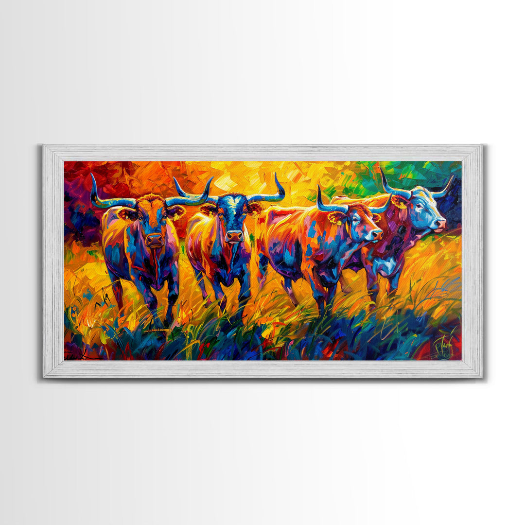 Expressive Cows in Abstract Colors, Perfect for Living Room Art, Framed Canvas Print, Bedroom Decor, Home Decoration, Modern Farmhouse Decor