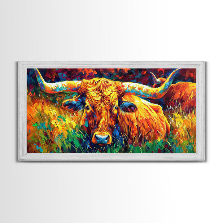 Herd of Cattle in Bright Colors, Ideal for Living Room Art, Framed Canvas Print, Bedroom Decor, Home Decoration, Contemporary Farmhouse Art