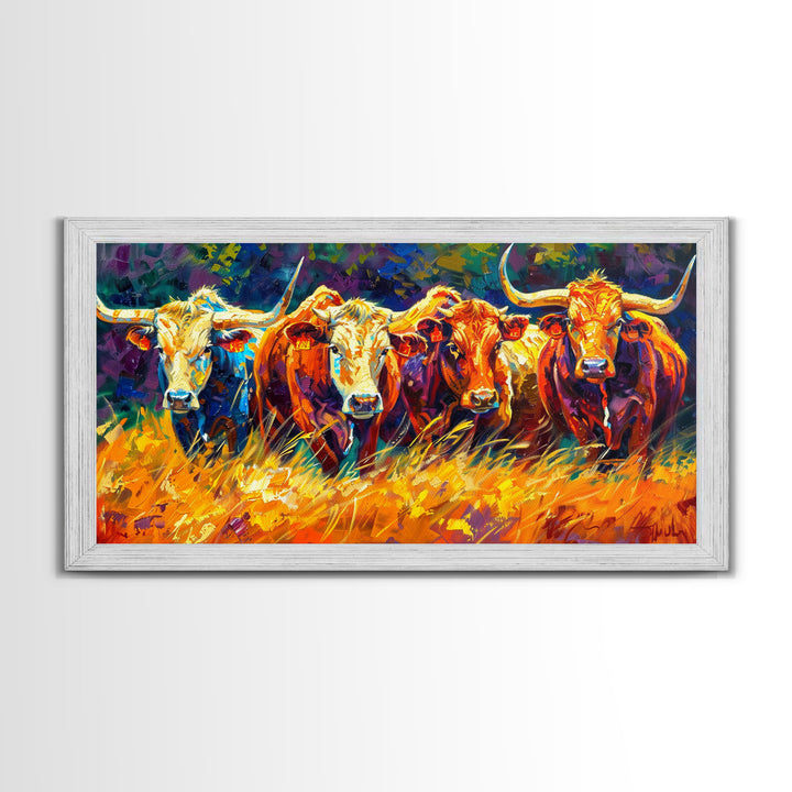 Bold and Colorful Bull Portrait, Perfect for Living Room Art, Framed Canvas Print, Bedroom Decor, Home Decoration, Vibrant Animal Art