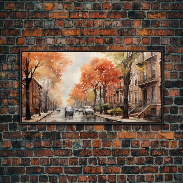 New York City In The Fall, Framed Canvas Print, NYC Decor, Fall Centerpiece, Watercolor Painting, City Painting, Fall Wall Decor