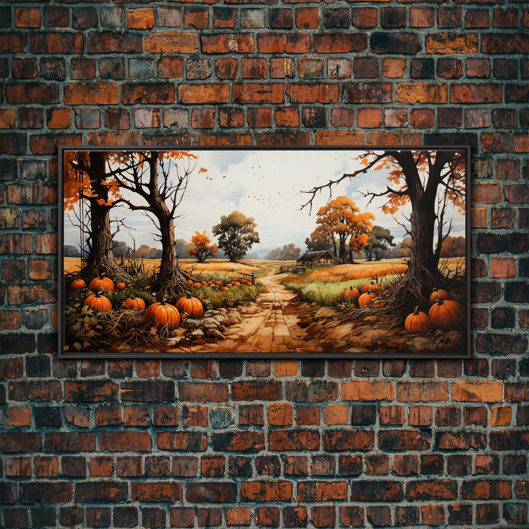 The Pumpkin Patch, Pumpkins Stilll Life, Fall Decor, Farmhouse Wall Art, Framed Canvas Print, Vintage Inspired, Farmhouse Wall Art
