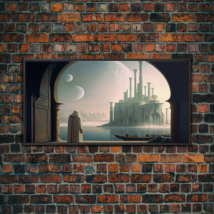 Two Moon Alien World, Dune Inspired Art, Framed Canvas Print, Scifi Art