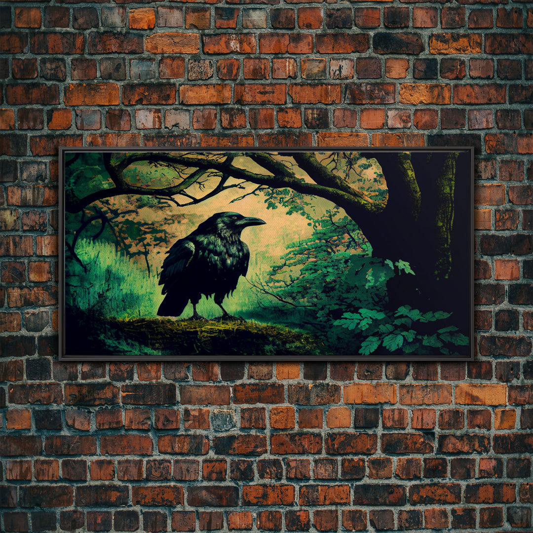 Raven Art Print, Framed Canvas Art, Black Bird, Crow Art