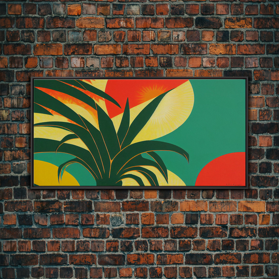 Midcentury Style Art Deco Palm Leaf, Framed Canvas Print, Framed Art, Wall Decor, Palm Tree, Tropical Art, green and gold art