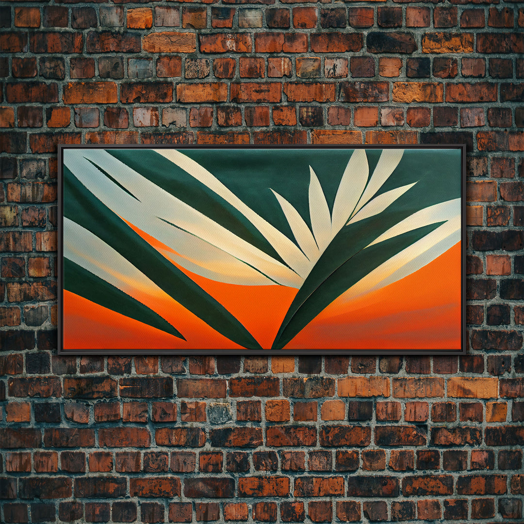 Vintage Style Art Deco Palm Leaf, Framed Canvas Print, Framed Art, Wall Decor, Palm Tree, Tropical Art, Mindcentury Art Deco Style