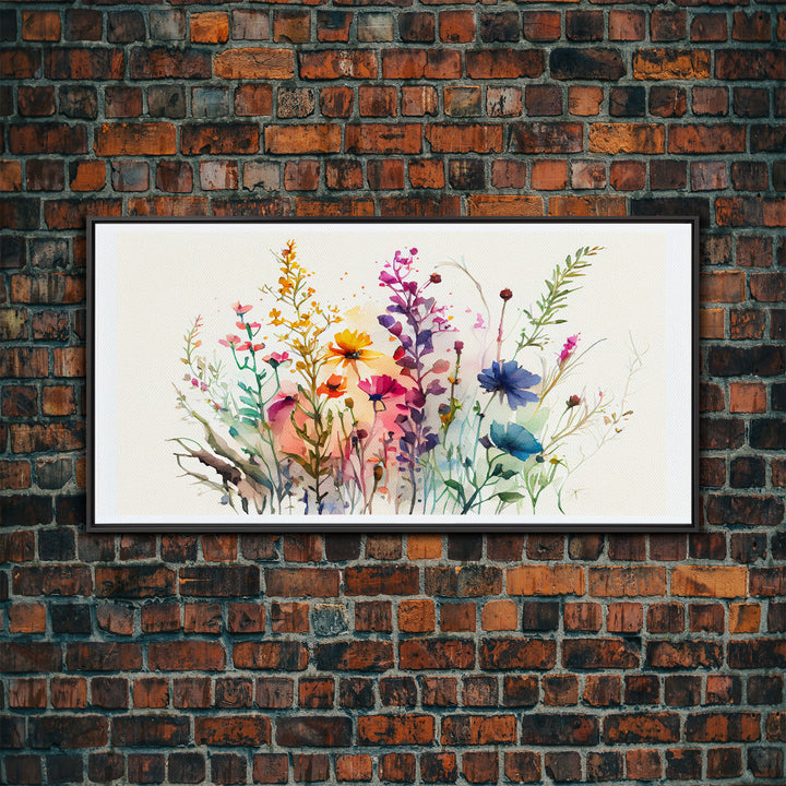 Wildflower Canvas Print, Watercolor Flowers, Farmhouse Decor, Meadow Grass, Bedroom Wall Decor, Pastel Colors, Botanical Greenery