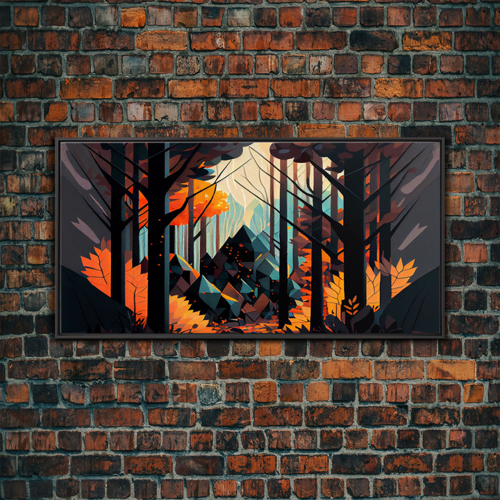Forest fire seen through a kaleidoscope, framed canvas print, wall art