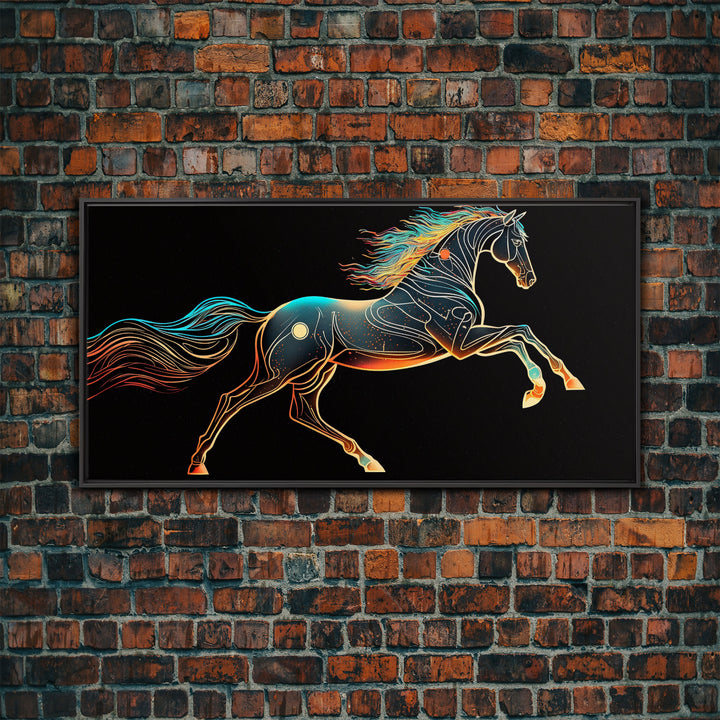 Steampunk Horse Automaton, Pop Art, Framed Canvas Print, Unique Wall Art, Living Room Decor, Huge Oversize Retro Style Art