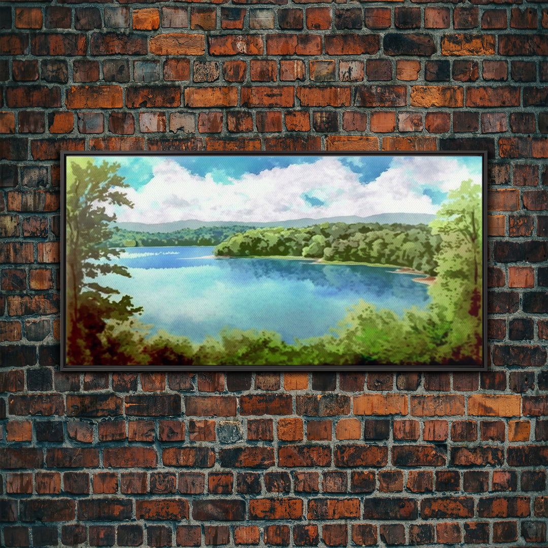 Lake Landscape, Lake Painting, Beach House Decor, Vintage Landscape, Scenery Print, Framed Canvas Print, Framed Art, Pacific Northwest Art
