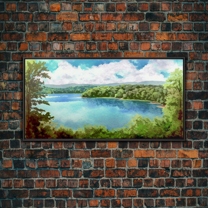 Lake Landscape, Lake Painting, Beach House Decor, Vintage Landscape, Scenery Print, Framed Canvas Print, Framed Art, Pacific Northwest Art