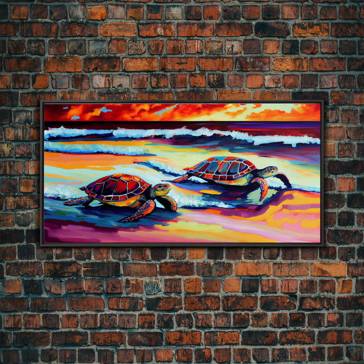Sea Turtle Framed Canvas Print Painting, Watercolor Painting, Sea Turtle Print, Sea Turtle Wall Art, Beach Decor, Print, Green Sea Turtle