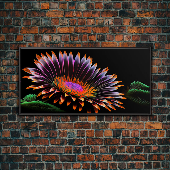 Neon Flowers Wall Art, Framed Canvas Print, Original Flower Painting, Mother's Day Gift, Floral Decor, Black Background Flower Art