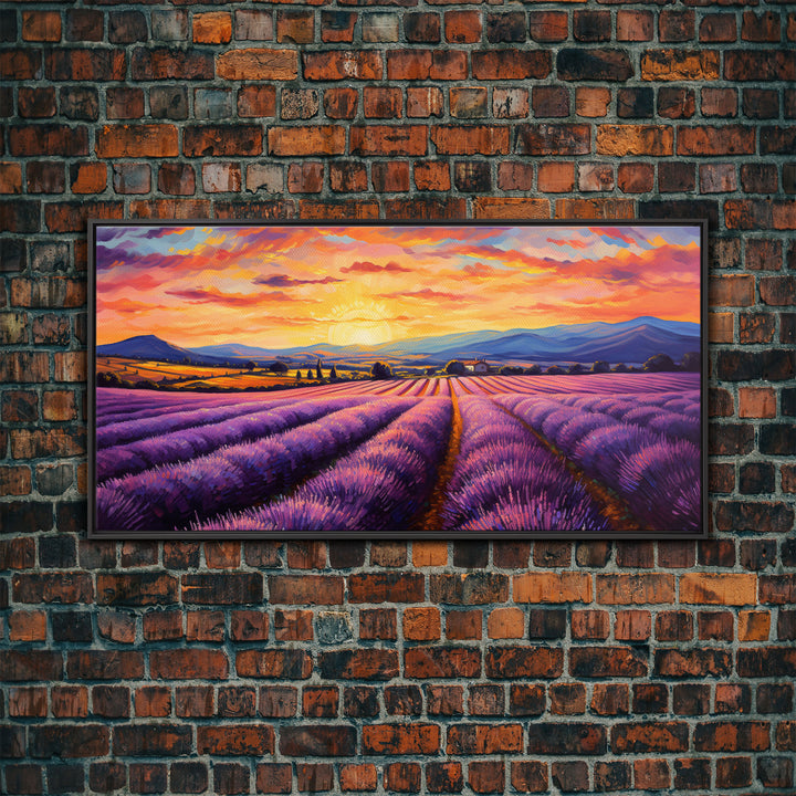 Lavender Fields, Framed Canvas Print, Purple Art, Southwestern Decor, Farmhouse Art, Centerpiece Art, Digital Wall Art, Landacape Painting