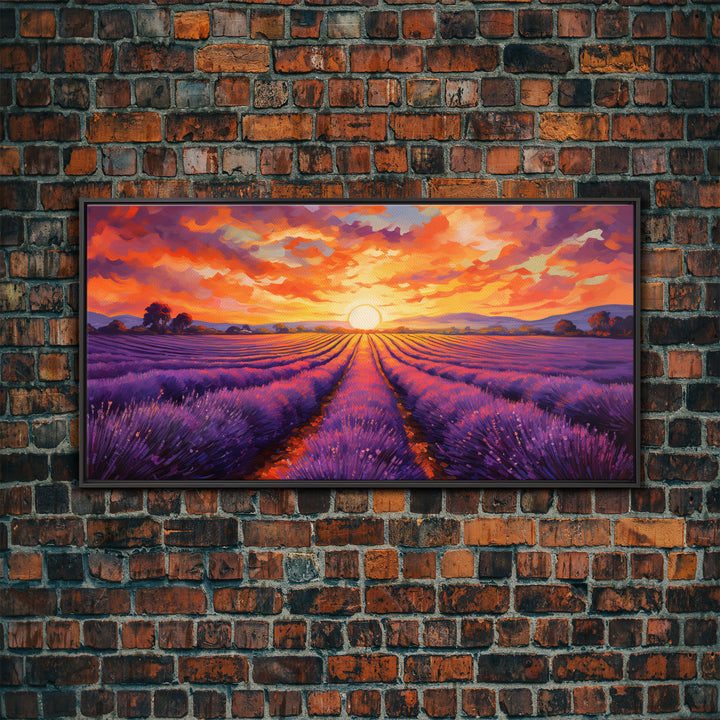 Lavender Fields, Framed Canvas Print, Purple Art, Southwestern Decor, Farmhouse Art, Centerpiece Art, Digital Wall Art, Landacape Painting