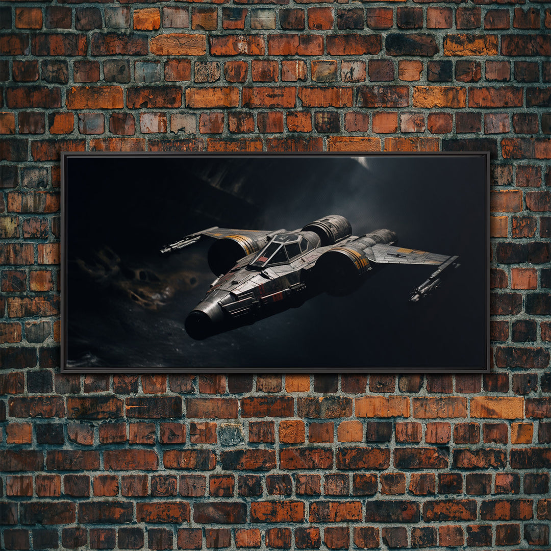 The Star Fighter, Cool Scifi Wall Art, Scifi Art, Framed Canvas Print, Gull Wing Space Ship, Unique Art, Alien Wall Art, Space Ship Art