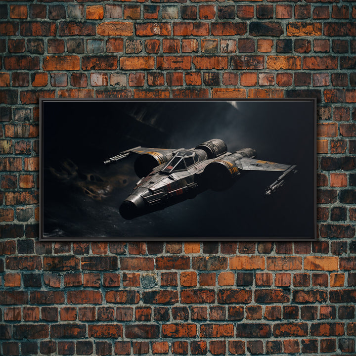 The Star Fighter, Cool Scifi Wall Art, Scifi Art, Framed Canvas Print, Gull Wing Space Ship, Unique Art, Alien Wall Art, Space Ship Art