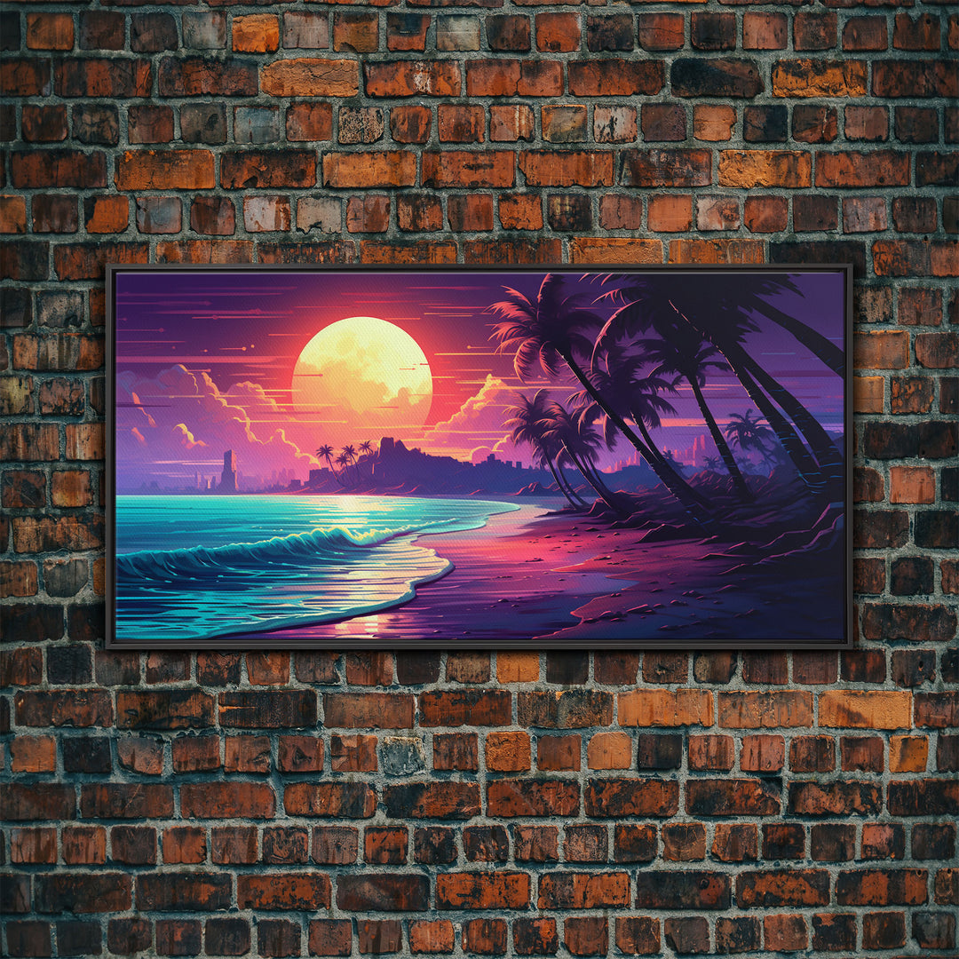 Out Run Tree Outrun Vibes, Sunset Over The City and Beach, Palm Tree Decor, Game Ro ...