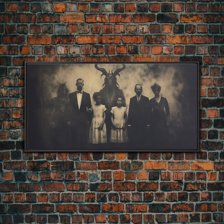The Demon Cult, Haunted Art, Creepy Halloween Decor, Framed Canvas Print, Vintage Tintype Photo Art, Halloween Print