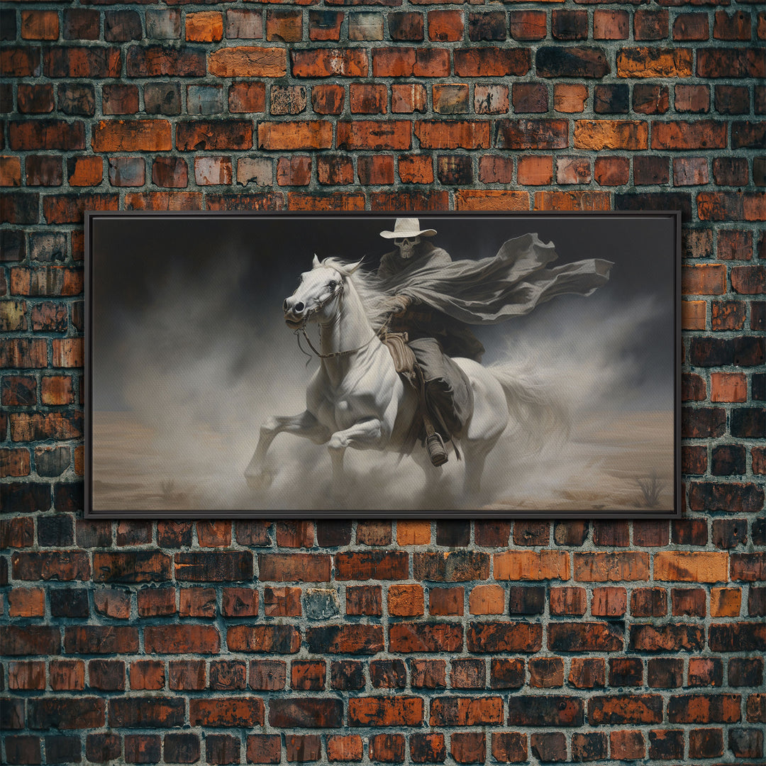 Grim Reaper Art, Death Rides A Pale Horse, Framed Canvas Print, Cowboy Grim Reaper, Spooky Halloween Art Print