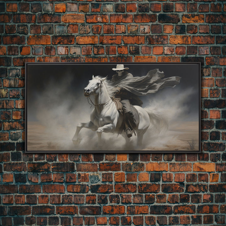 Grim Reaper Art, Death Rides A Pale Horse, Framed Canvas Print, Cowboy Grim Reaper, Spooky Halloween Art Print