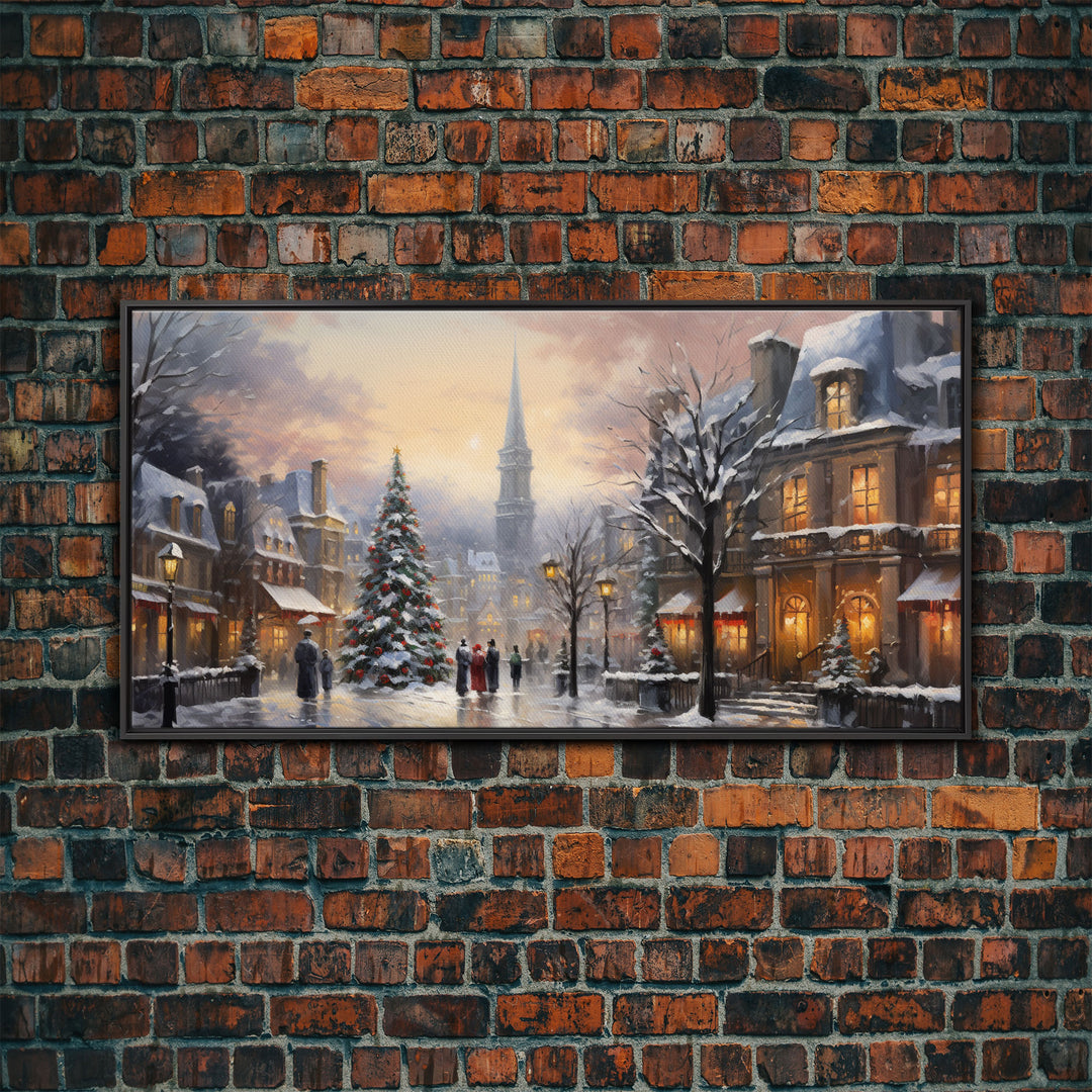 Christmas Village Winter Wonderland Canvas Print, Framed Wall Art, Christmas Decor, Retro Christmas Oil Painting, Christmas Art