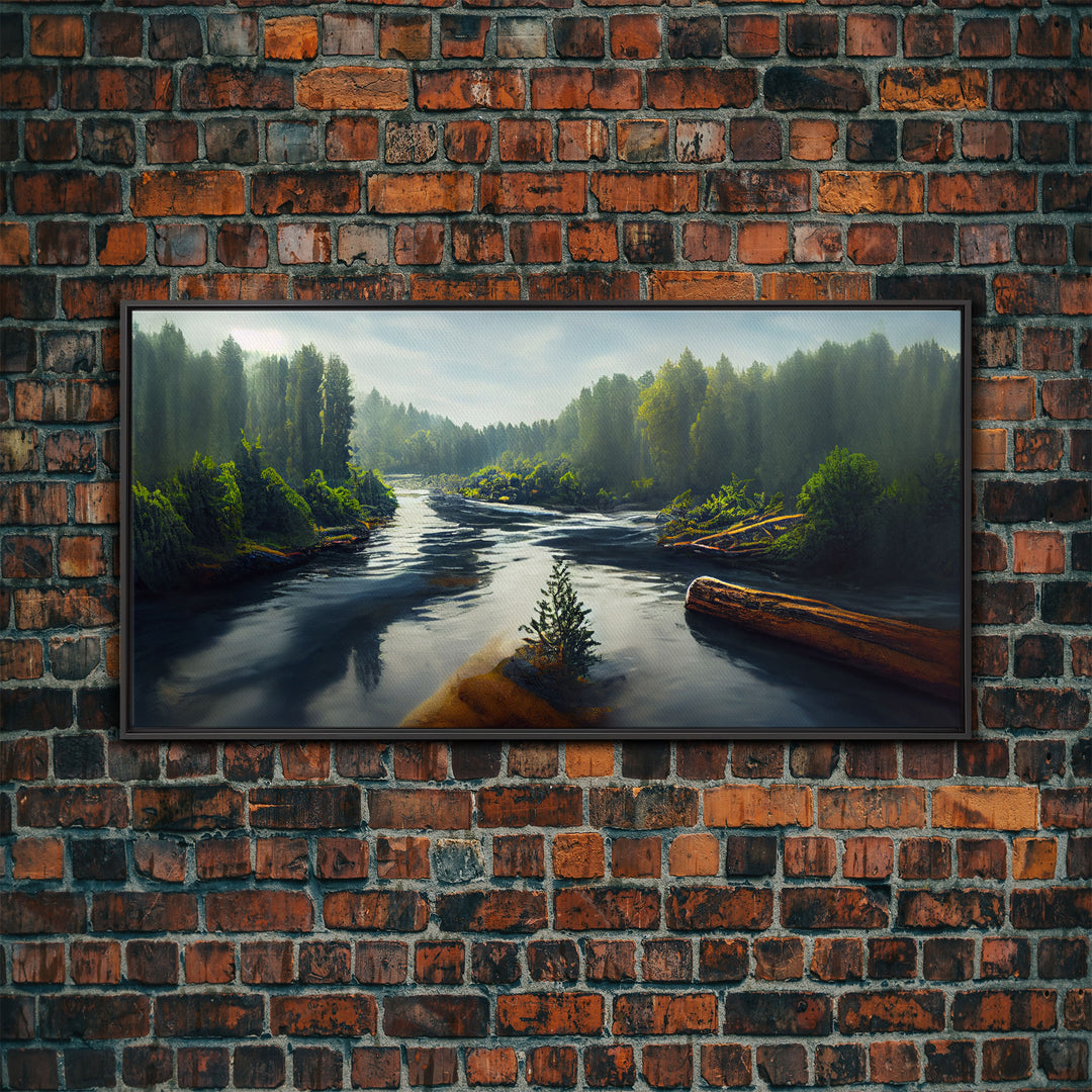 Flowing River wall decor, ready to hang canvas print wall art, blue river cabin art, lake house art