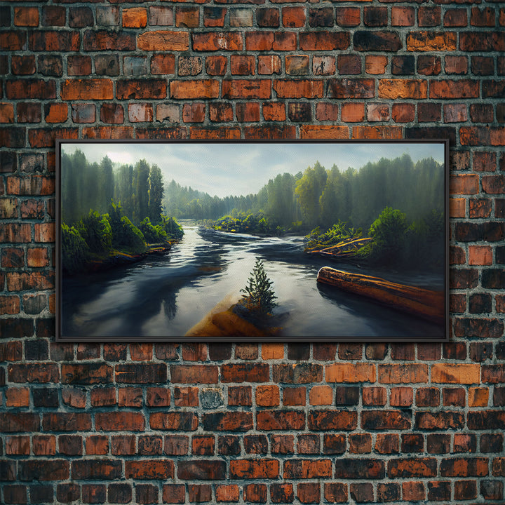 Flowing River wall decor, ready to hang canvas print wall art, blue river cabin art, lake house art