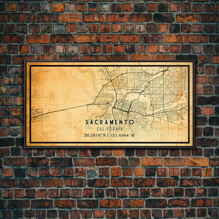 Vintage Sacramento map print poster or framed canvas | Sacramento city map print poster canvas | Sacramento, California print poster canvas