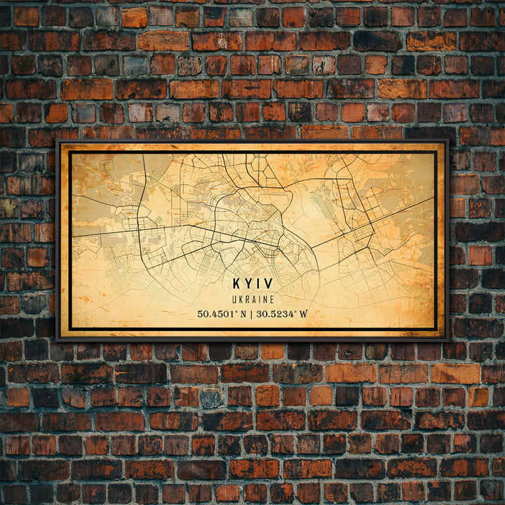 Old Kyiv Ukraine City Map Wall Art Canvas Print, Vintage Style Kyiv Map, Framed Wall Art, Cool Kyiv Ukraine Wall Art, Office Art
