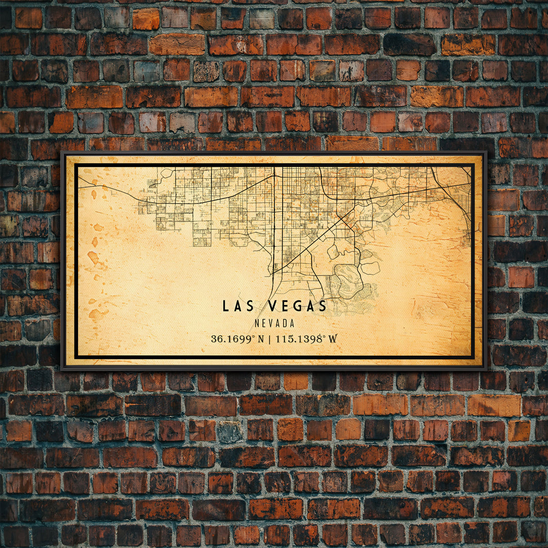 Old Las Vegas City Map Wall Art Canvas Print, Vintage Style Las Vegas Map, Framed Wall Art, Cool Las Vegas Nevada Wall Art, Office Decor