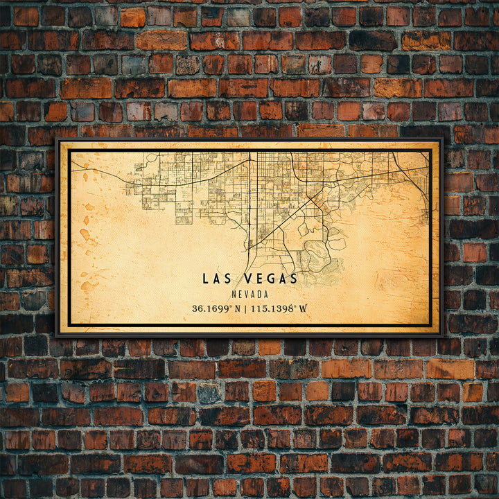 Old Las Vegas City Map Wall Art Canvas Print, Vintage Style Las Vegas Map, Framed Wall Art, Cool Las Vegas Nevada Wall Art, Office Decor