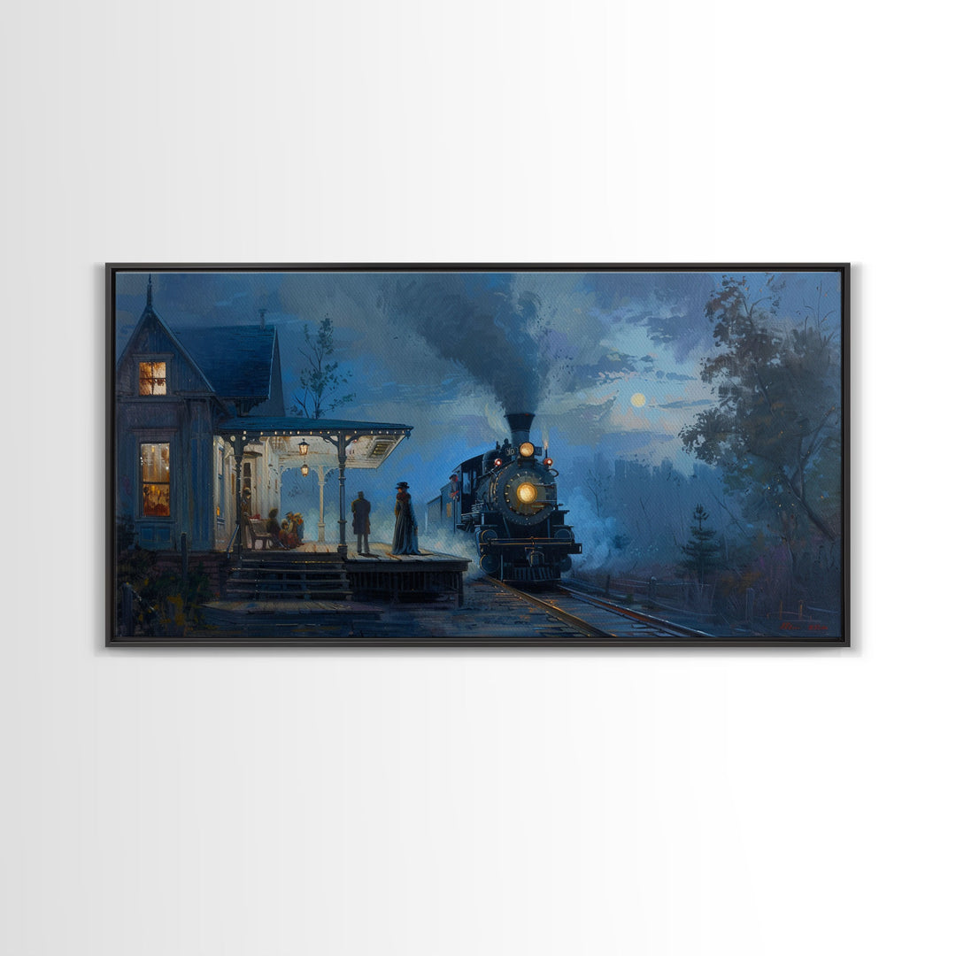 Haunted Steam Train, Spooky Wall Art, Framed Canvas Print, Unique Halloween Wall Art Gift Idea, Halloween Props