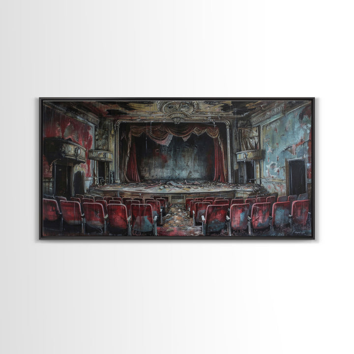 Creepy Abandoned Theater, Framed Canvas Print, Macabre Theatre, Dark Academia, Halloween Decor, Spooky Seasonal Wall Art