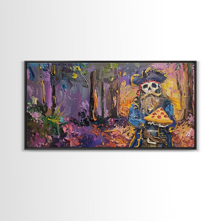 Do Ghost Pirates Eat Pizza? The Answer is Yes. Funny Halloween Wall Art, Framed Canvas Print