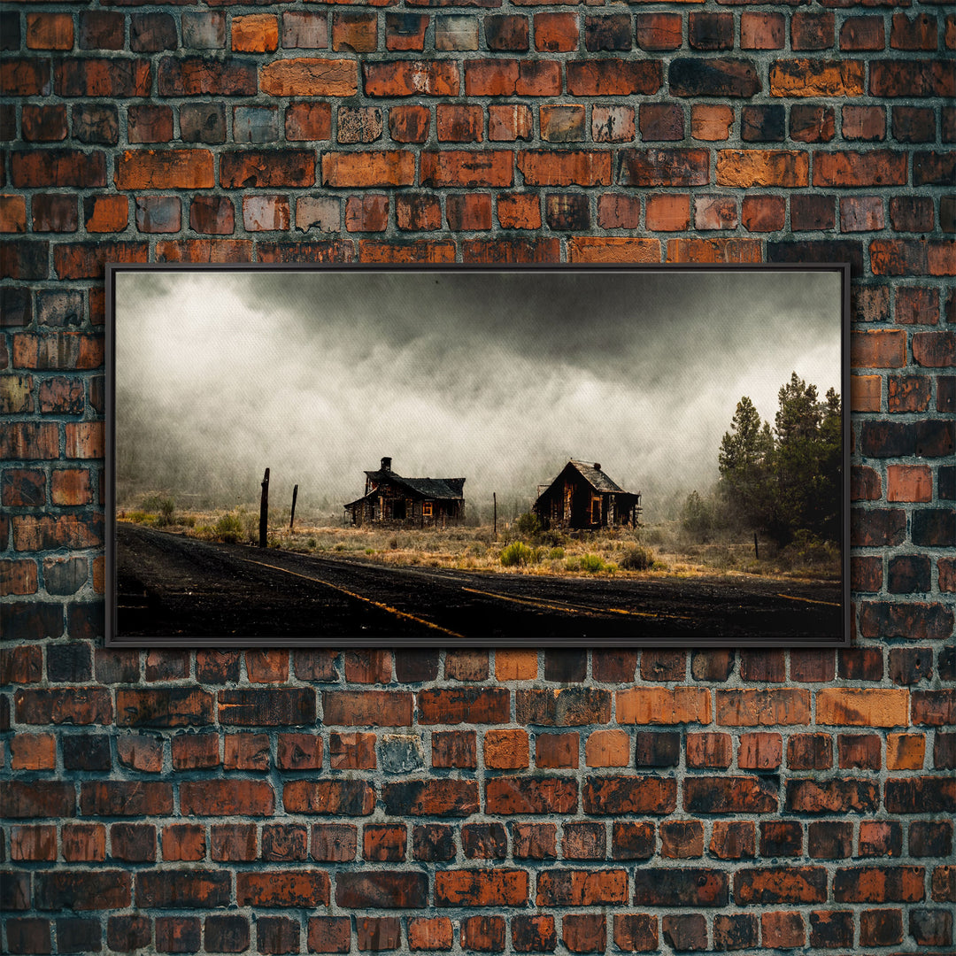 Ghost town canvas art, wild west theme, abandoned art